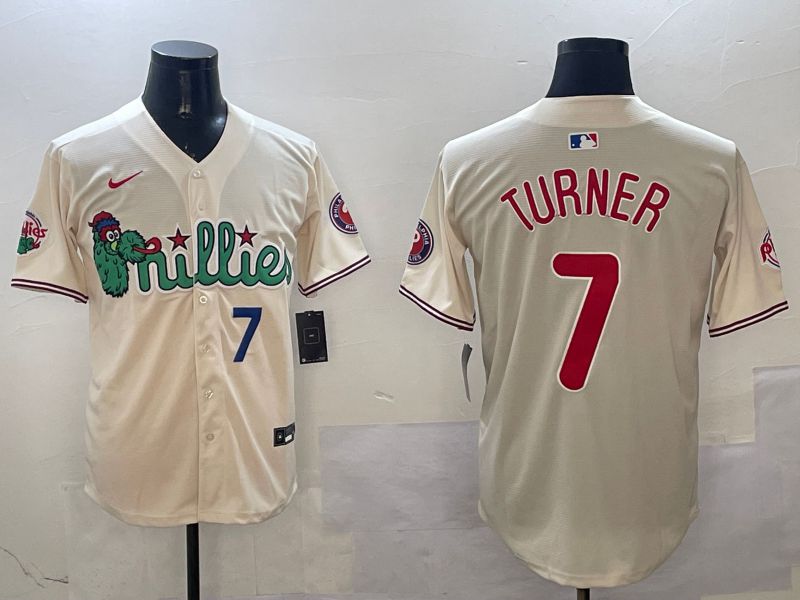 Men Philadelphia Phillies #7 Turner Cream Three generations Joint Name Game 2025 Nike MLB Jersey style 3